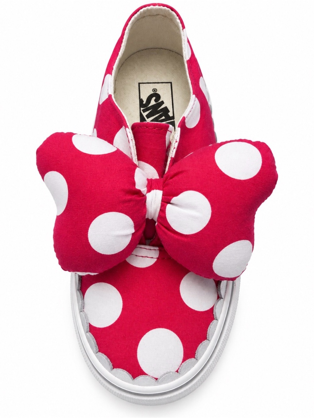 Vans Kids Hot Pink and White Polka Dot Slip-On with Bow Accent